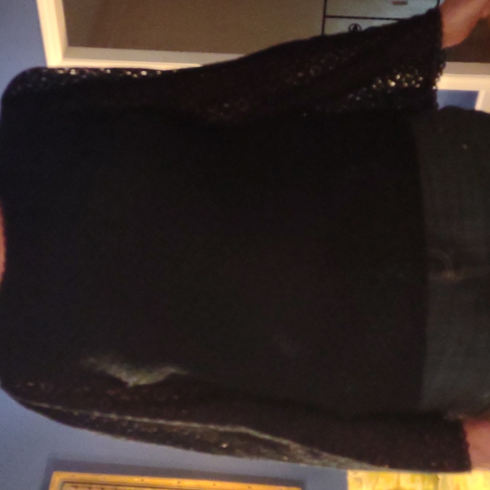 Banana Republic lace overlay navy blue shirt size L, long bell sleeves